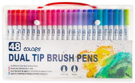 120 Kleuren Fineliner Dual Tip Borstel Art Markers Pen Tekening Schilderij Aquarel Voor School Briefpapier Leveringen 48 kleuren