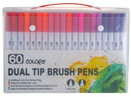 120 Kleuren Fineliner Dual Tip Borstel Art Markers Pen Tekening Schilderij Aquarel Voor School Briefpapier Leveringen 60 kleuren