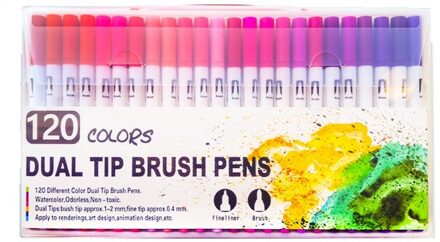 120 Kleuren Fineliner Dual Tip Borstel Art Markers Pen Tekening Schilderij Aquarel Voor School Briefpapier Leveringen