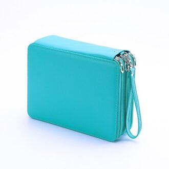 120 Slot Draagbare Gekleurde Etui Houder 4 Laag Rits Grote Capaciteit Schokbestendige Pu Briefpapier Art Supplies Blauw