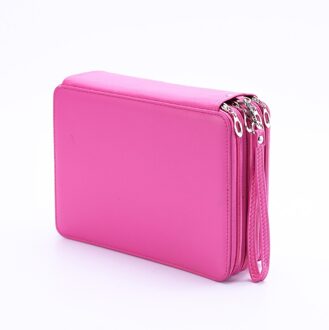 120 Slot Draagbare Gekleurde Etui Houder 4 Laag Rits Grote Capaciteit Schokbestendige Pu Briefpapier Art Supplies Roze