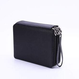 120 Slot Draagbare Gekleurde Etui Houder 4 Laag Rits Grote Capaciteit Schokbestendige Pu Briefpapier Art Supplies zwart