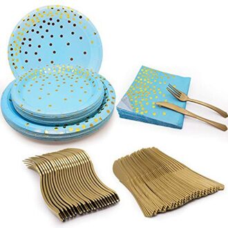 120 Stuks Wegwerp Servies Set Servies Feestartikelen 24 Gasten Diner Plaat Blauw