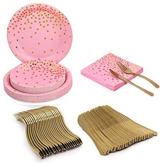 120 Stuks Wegwerp Servies Set Servies Feestartikelen 24 Gasten Diner Plaat roze