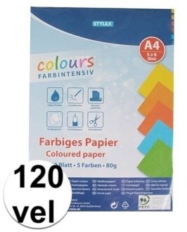 120 velletjes gekleurd tekenpapier A4 - Hobbypapier Multikleur