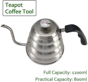 1200 Ml Rvs Drip Koffie Zwanenhals Ketel Met Thermometer Theepot Giet Over Koffie Pot Maker Coffeeware Barista Gereedschappen