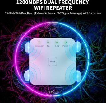 1200Mbps 2.4G 5G Dual Frequency WiFi Repeater WiFi Extender Wireless Signal Booster White for Home Office Use EU Plug