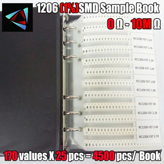 1206 SMD Resistor Sample Book 1% Tolerance 170valuesx25pcs=4250pcs Resistor Kit 0R~10M 0R-10M