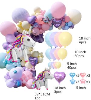 120Pcs Eenhoorn Ballon Boog Eenhoorn Partij Decoratie Ster Hart Aluminium Ballonnen Kids Verjaardagsfeestje Benodigdheden
