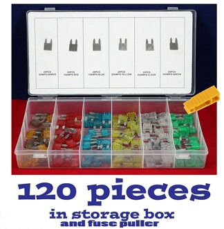 120Pcs Profiel Mini Kleine Size Blade Auto Fuse Assortiment Set Voor Auto Truck 5/10/15/20/25/30A Zekering Met Plastic Doos