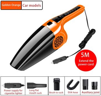120W 3600Mbar Auto Stofzuiger Hoge Zuigkracht Voor Auto Nat En Droog Tweeërlei Gebruik Stofzuiger Handheld 12V Mini Auto Stofzuiger rechtdoor oranje