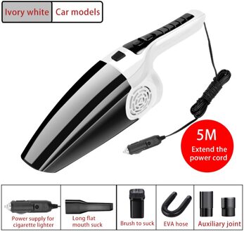 120W 3600Mbar Auto Stofzuiger Hoge Zuigkracht Voor Auto Nat En Droog Tweeërlei Gebruik Stofzuiger Handheld 12V Mini Auto Stofzuiger rechtdoor wit