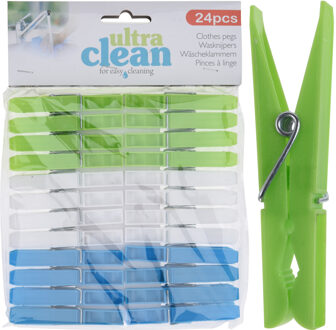 120x Wasknijpers groen/blauw/wit van kunststof 7 cm - Huishouding - De was doen - Was ophangen - Wasknijpers/wasgoedknijpers/knijpers kunststof