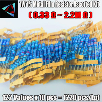 1220Pcs 1W 1% 122Values 0.33ohm~ 2.2M ohm Metal Film Resistor Assorted Kit