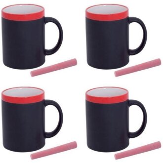 123 Kado koffiemokken 4x Krijt mokken in het rood - beschrijfbare koffie/thee mok