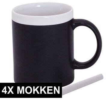123 Kado koffiemokken 4x stuks krijt mokken in het wit - beschrijfbare koffie/thee mok
