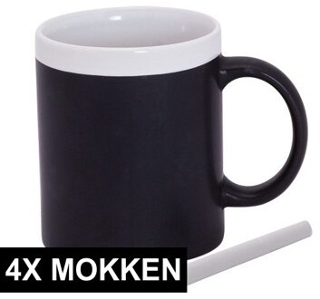 123 Kado koffiemokken 4x stuks Krijtbord koffie mokken in het wit - beschrijfbare koffie/thee mokken/bekers - iedere collega of gezinslid met zijn eigen naam