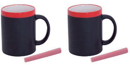 123 Kado koffiemokken 6x stuks krijt mokken in het rood - beschrijfbare koffie/thee mokken/bekers