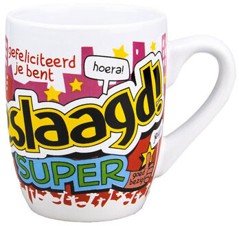 123 Kado koffiemokken Cadeau mok/beker geslaagd - 300 ml - koffiebekers/drinkbekers - afgestudeerd