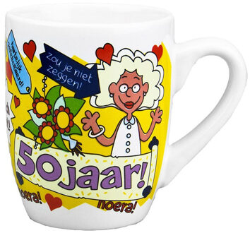 123 Kado koffiemokken Cartoon cadeau koffie mok/beker - 50 jaar vrouw - met grappige tekst - Sarah - 300 ml Multi