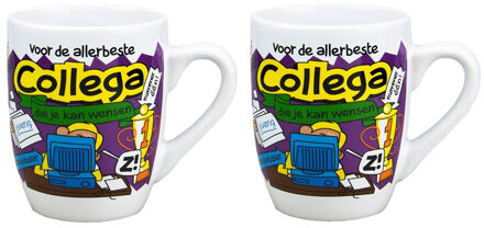 123 Kado koffiemokken Cartoon cadeau koffie mok/beker - Set van 2x stuks - voor de allerbeste collega - 300 ml - koffiebek