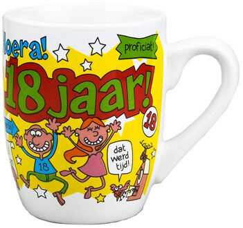 123 Kado koffiemokken Cartoon cadeau koffiemok / beker - 18 jaar verjaardagscadeau - 300 ml - 18e verjaardag Multi