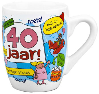 123 Kado koffiemokken Cartoon cadeau koffiemok/theebeker - 40 jaar vrouw - 300 ml - 40e verjaardag - cadeau koffiemok Multi