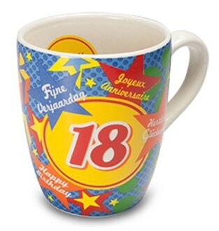 123 Kado koffiemokken Koffie mok - Leeftijdmokken - 18 jaar - Verjaardag cadeau - 300ml - Gekleurde mok Multi