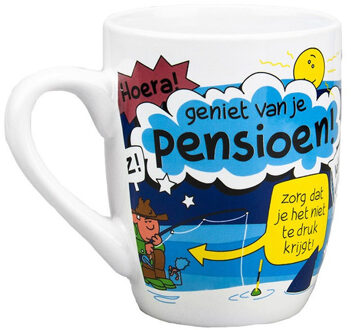 123 Kado koffiemokken Koffiemok/beker hoera pensioen thema - 300 ml - pensioen - Cadeau - feestartikelen - Afscheid Multi