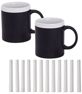 123 Kado koffiemokken Set van 2x Krijt Koffie/Thee Mokken - wit - met pakje krijt