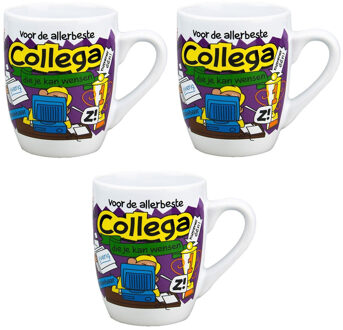 123 Kado koffiemokken Set van 3x stuks cartoon cadeau mok/beker voor de allerbeste collega 300 ml