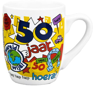 123 Kado koffiemokken Verjaardags koffiemok/drinkbeker 50 jaar man - abraham - 300 ml - 50e verjaardag cadeau - feest mokken Multikleur