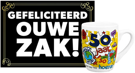 123 Kado koffiemokken Verjaardagsmok/beker 50 jaar man met grappige tekst 300 ml + wenskaart ouwe zak