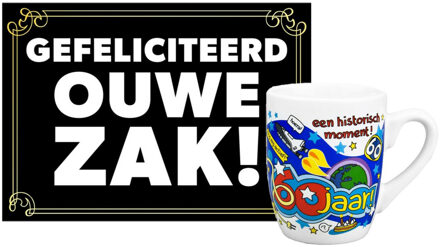 123 Kado koffiemokken Verjaardagsmok/beker 60 jaar man met grappige tekst 300 ml + wenskaart ouwe zak