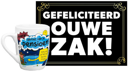 123 Kado koffiemokken Verjaardagsmok/beker Hoera Pensioen tekst 300 ml + wenskaart ouwe zak
