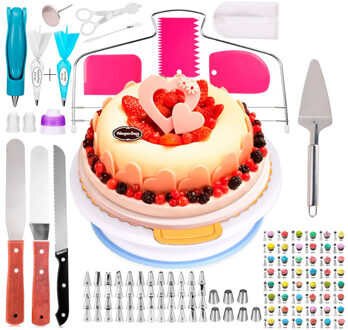 124Pcs Cake Decorating Set Cake Draaitafel Stand Set Stand Roestvrij Pastry Nozzles Zoetwaren Tas Icing Soepeler Bakken Tools