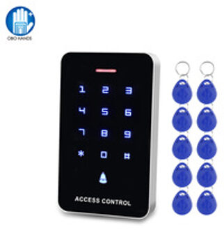 125Khz DC12V Toegangscontrole Toetsenbord Rfid Toetsenbord Kaartlezer Touch Panel + 10Pcs EM4100 Keyfobs Sleutelhangers Voor Deur sloten Systeem