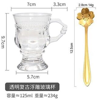 125Mlins Retro Reliëf Glas Hoge Meisje Hart Cup Hoge Latte Koffie Cup Met Een Afternoon Tea Cup