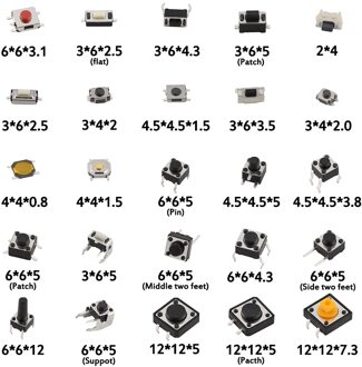 125pcs 25 Types/lot Diverse micro schakelaar drukknop Tact touch Schakelaars SMD DIP Reset Mini Leaf Switch 2*4 3*6 4*4 6*6 diy kit