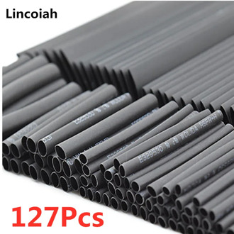 127Pcs Black Weatherproof Heat Shrink Sleeving Tubing Tube Assortment Kit Electrical Connection Electrical Wire Wrap Cable