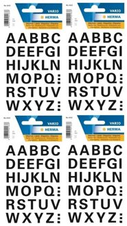 128x Letters plak stickers - zwart - 15 mm - Stickervellen met alfabet letters zwart - Alfabet