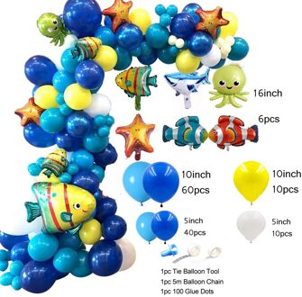 129Pcs Oceaan Thema Ballon Kit Cartoon Shark/Vis Onder Zee Dieren Ballen Kinderen Verjaardagscadeautjes Diy Partij Decoratie thuis Leveringen