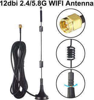 12dbi Wifi Antenne 2.4G/5.8G Dual Band Pole Antenne Sma Male Met Magnetische Voet Voor Router Camera signaal Booster