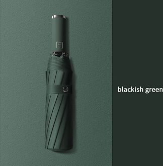 12K Drie-Opvouwbare Automatische Paraplu Regen Vrouwen Sunny/Regenachtige Winddicht Anti-Uv Paraplu Voor Mannelijke Vrouwelijke Zomer winter Parasol Blackish groen