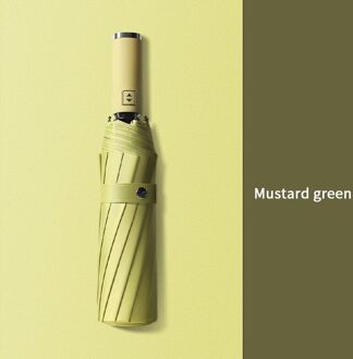 12K Drie-Opvouwbare Automatische Paraplu Regen Vrouwen Sunny/Regenachtige Winddicht Anti-Uv Paraplu Voor Mannelijke Vrouwelijke Zomer winter Parasol mosterd- groen