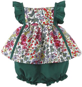 12M-3T Baby Baby Meisjes Zomer Jurk Bretels Gebloemde Jurk Tops Shorts Outfits Set Baby Meisje Kleding baby Kleding Sets groen / 18m