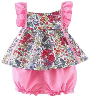 12M-3T Baby Baby Meisjes Zomer Jurk Bretels Gebloemde Jurk Tops Shorts Outfits Set Baby Meisje Kleding baby Kleding Sets roze / 12m