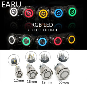12mm 16mm 19mm 22mm 2 3 Color RGB LED Light Switch Momentary Self-reset Waterproof Metal Push Button Switch Power 3-380V Red