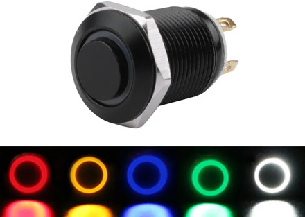 12mm Black Push Button Switch Waterproof Illuminated Metal High Head Momentary Switches with Power Mark 3V 6V 12V 24V 110V 220V