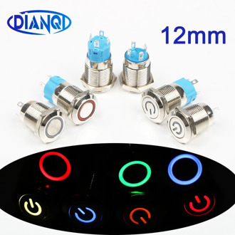 12mm LED 3V 5V 12V 24V 220V Metal Button Switch Momentary Latching push button auto reset waterproof illuminated Ring